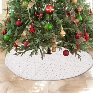 White Christmas tree skirt with silver sequins and quilted diamond pattern, 116cm diameter