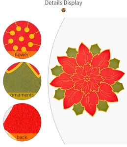 Detail view of red poinsettia Christmas placemat showing flower texture and felt backing