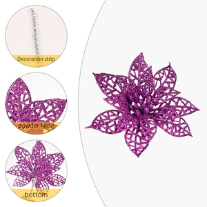 Fleur de poinsettia artificielle violette à paillettes pour sapin de Noël