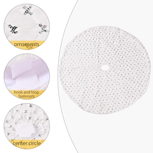 White plush Christmas tree skirt 116cm with silver sequins and hook loop fastener