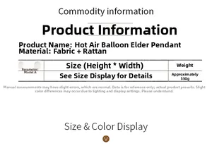 Detailed specifications for large fabric and rattan Santa hot air balloon decoration