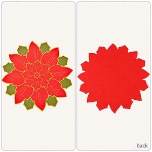 Macro detail of Christmas poinsettia placemat showing petal texture and felt back