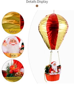 Detail view of Santa Claus in hot air balloon with fabric and ornament textures