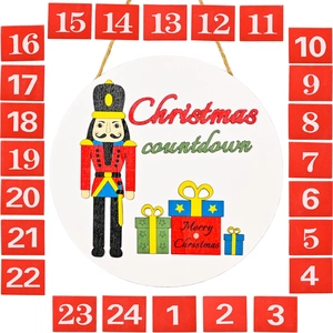 Christmas countdown wooden advent calendar with nutcracker soldier and hanging rope