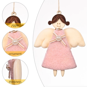 Ange de Noël en bois rose avec ailes et nœud pour décoration de sapin festif