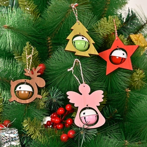 Christmas Wooden Bell Pendant Hollow Out Tree Star Reindeer Angel Hanging Ornament For Xmas Tree Party Home Decoration