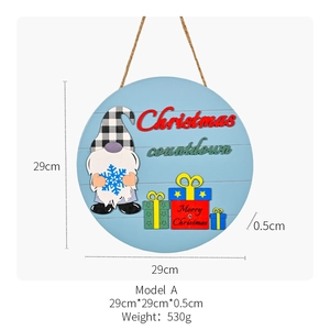 Wooden Christmas countdown calendar sign with gnome design and 29cm circular diameter