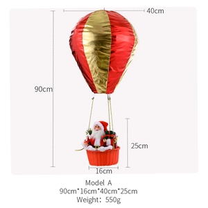 90cm Santa Claus hot air balloon hanging decoration with dimension markings on white background