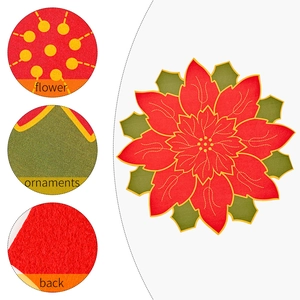 Christmas poinsettia felt placemat with red and green embroidered floral holiday design