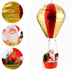 Christmas Santa Claus hot air balloon ceiling ornament with red and gold fabric