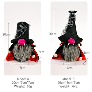 Detailed size comparison of two Halloween vampire gnomes with dimensions and weight