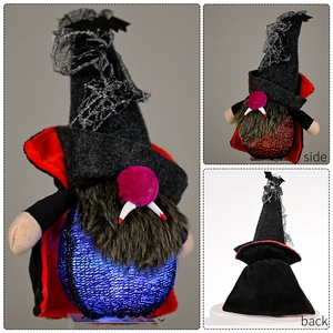 Multi-angle views of Halloween vampire gnome with LED dual-color glowing effects