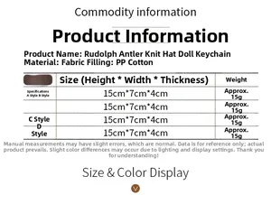 Detailed size chart for Christmas reindeer gnome ornaments with material and weight info