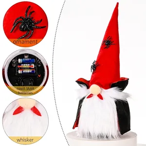 Halloween Vampir-Gnom Deko mit roten Barthaaren und leuchtender LED-Batteriefunktion