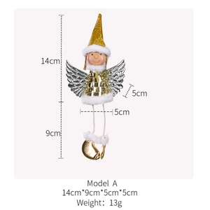 Christmas angel doll with gold sequins and silver wings, Model A size specifications