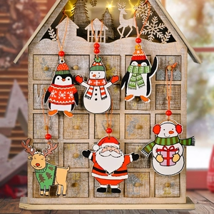 Wooden Christmas Tree Ornaments Cartoon Santa Snowman Reindeer Penguin Hanging Pendants For Holiday Home Party Decor