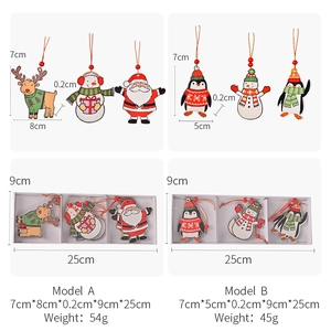 6pcs wooden Christmas ornaments set featuring Santa, snowmen and penguins for tree decor