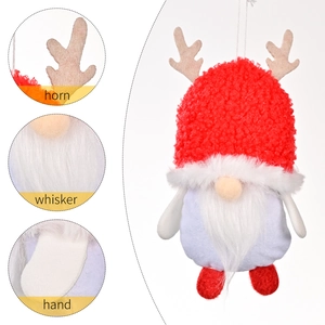 Christmas gnome plush ornament with red lamb wool hat, antlers and white beard detail