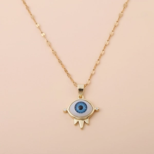 18K gold plated evil eye pendant necklace with blue eye detail and zircon accents