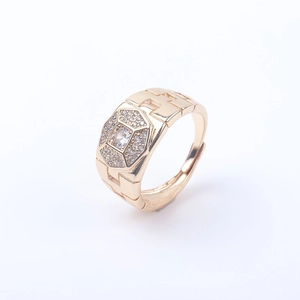 Detail of gold-plated adjustable ring with octagonal micro-pave zircon setting