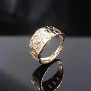 Anillo Abierto de Cobre Chapado en Oro para Hombre Banda Ancha Geométrico con Circonita Incrustada Ajustable Hip Hop Joyería