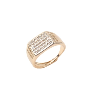 Men's gold plated adjustable wide ring with rectangular micro-pave cubic zirconia stones