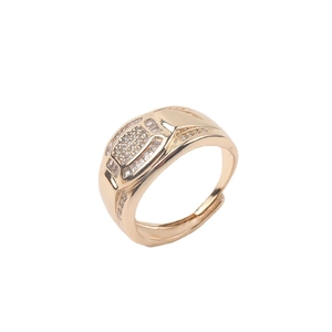 Anillo de hombre chapado en oro estilo correa con circonitas y diseño abierto ajustable