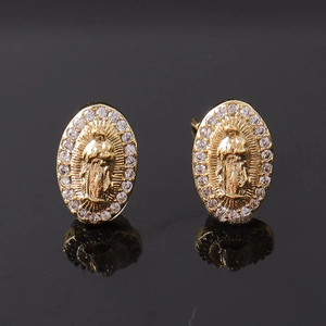 Orecchini ovale Madonna placcati oro con pietre di zircone bianco brillante