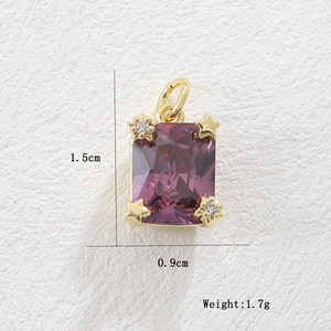 Detailed view of luxury purple crystal pendant with dimensions 1.5cm by 0.9cm