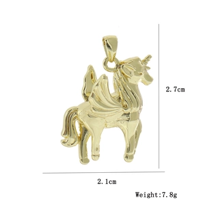 Detail of 18k gold plated Pegasus cross pendant measuring 2.7cm by 2.1cm and 7.8g weight