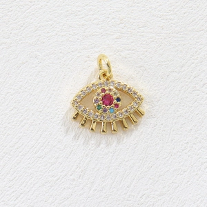18k gold plated evil eye pendant with colorful gemstones and diamond-encrusted lashes