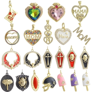 Hip Hop Copper Zirconia Pendant DIY Jewelry Accessories For Necklace Bracelet Electroplated Heart Skull Ice Cream Charm