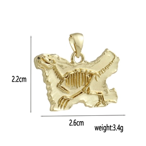 Detailed size view of a 18k gold-plated dinosaur fossil pendant with dimensions and weight
