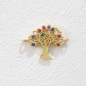 Detailed tree of life connector in 18k gold plating with multicolor zircon stones