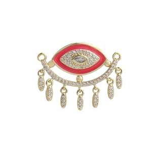 18k gold plated Evil Eye pendant with red enamel and dangling crystals for jewelry making