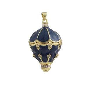 Vintage Heißluftballon Anhänger aus Gold mit dunkelblauem Emaille und Zirkonsteinen
