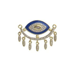 18k gold plated evil eye connector pendant with blue enamel and white zircon tassels