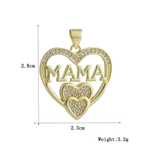 Detail of gold Mama heart pendant with zirconia stones measuring 2.8cm by 2.3cm