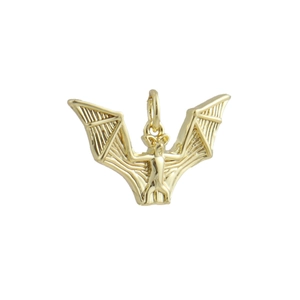 Detailed view of the 18k gold-plated bat pendant showing bone structure and wing texture
