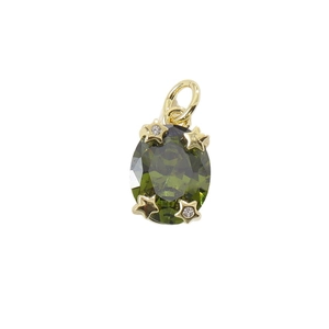 Luxury gold star pendant with oval green gemstone and zircon accents on white backdrop