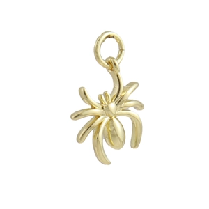 Polished 18k gold plated spider pendant with realistic anatomical design on white background