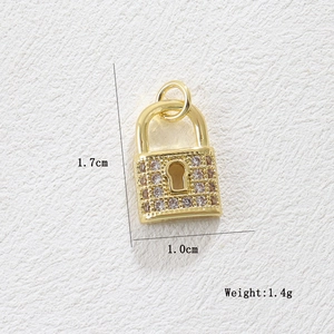 Detailed view of 18k gold plated heart lock pendant with crystals and dimensions
