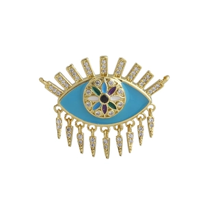 18k gold-plated Evil Eye pendant with blue enamel, zircon stones and fringe tassels