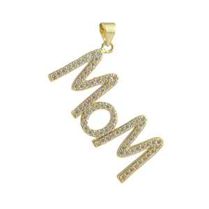Detail of gold MOM pendant with micro-paved cubic zirconia and bail for DIY jewelry