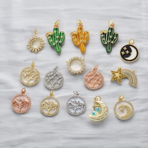 Copper Rhinestone Enamel Pendants Tree Of Life Cactus Star Moon Castle Charms For DIY Jewelry Making Accessories Women