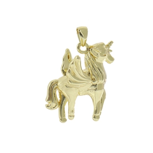 Exquisite 18k gold plated unicorn pendant with detailed wings and mane for jewelry making