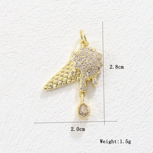 Detailed 18k gold ice cream pendant with micro-pave crystals and teardrop gem detail