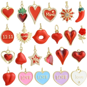 18K Gold Plated Copper Enamel Heart Star Lips Chili 11:11 Pendants For DIY Jewelry Making Necklace Bracelet Accessory