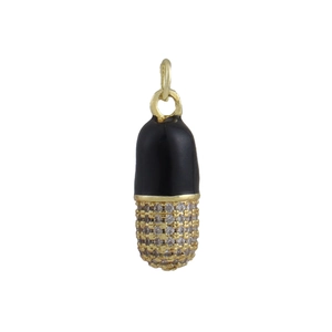 18k gold plated capsule pendant featuring black enamel and micro-set sparkling crystals