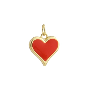 Classic 18k gold plated copper heart pendant with red enamel for DIY jewelry making